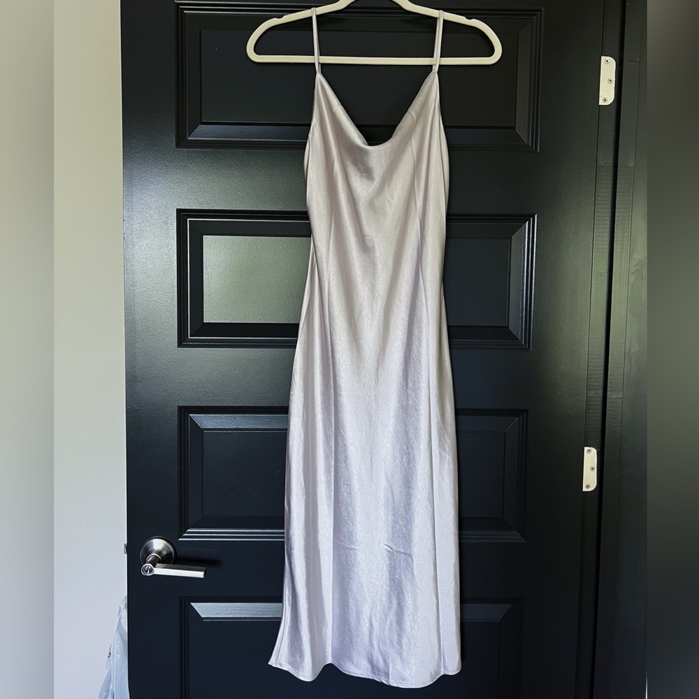 NWT Whyte Valentyne silver satin cowl neck midi slip dress size AU6 size US2